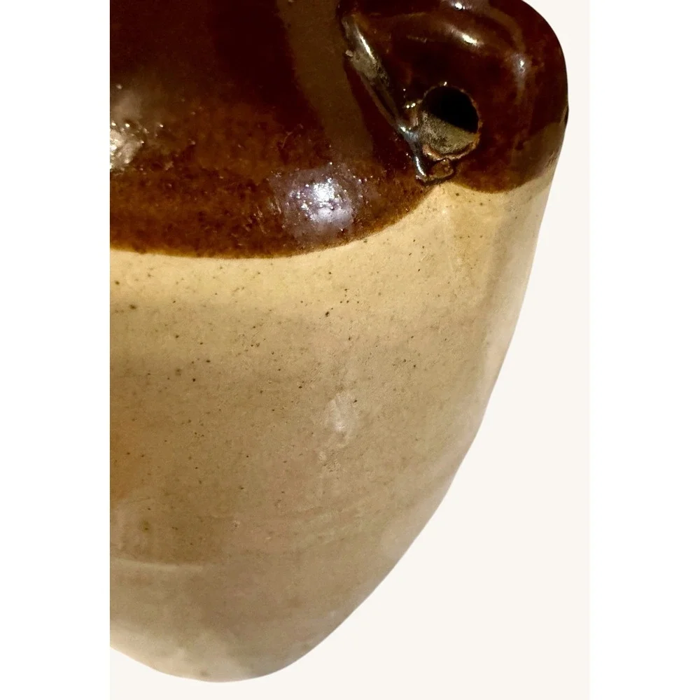 Vintage Miniature Stoneware Crock Jug 1940s Ceramic Metal Top 4.25